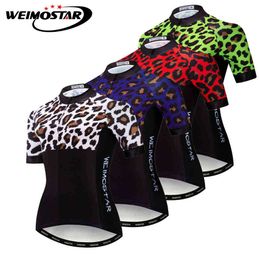 2021 Weimostar Women Cycling Jersey Short Sleeve Shirt Mujer Mountain Bike Top Clothing Team Bicycle Maillot Ciclismo Leopard H1020