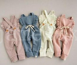 New Born Baby Clothes Backless Striped Ruffle Romper Overalls Jumpsuit Clothes Baby Girl Girl Romper kids suspender jumpsuit DA254