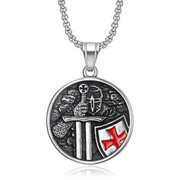 Pendant Necklaces Vintage Punk Knight Templar Cross For Men Biker Red Crusader Amulet Stainless Steel Necklace Jewelry Gift Wholesale