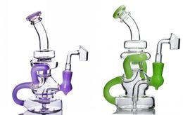 Quality Heady Recycler Glass Bong Water Pipe Colorful Oil Rigs Colored Water Dab Oil Burner Rigs 7.8inch Height With Perc Free Shipping