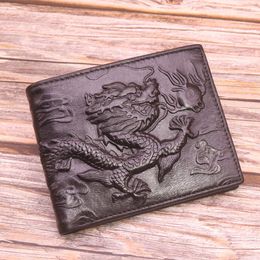 leather dragon Australia - Wallets High Quality Genuine Leather 3D For Men Embossed Dragon Design Short Slim Wallet Male Purse Card Holder Coin Pocket