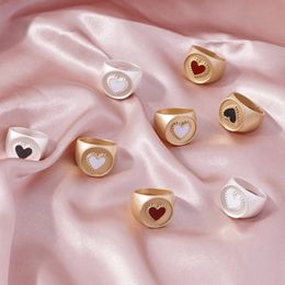 2021 Female Women's Rings Wedding Alloy Enamel Love Heart Round Rings Gifts Women Girl Party Fashion Jewellery Wholesale