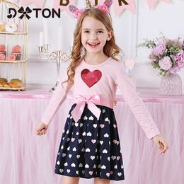 DXTON Girls Winter Dress Kids Sequin Dress Girls Heart Design Dresses For Girls Children Long Sleeve Cotton Kids Vestidos LH5740 Q0716