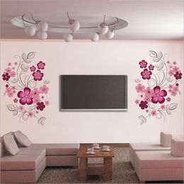 Free Shipping Removable Vinyl Wall Stickers Flowers Living Room TV/Sofa Background Home Decoration Wall Decals 60*90cm JM7151 210308