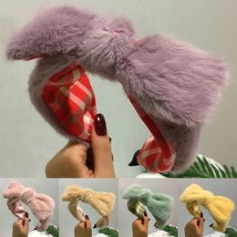 Plush Rabbit Ears Headbands Lamb Wool Hair Hoop Thick Furry Hairband Faux Fur Wide Knotting Bow Head Hoop Hair Accessories