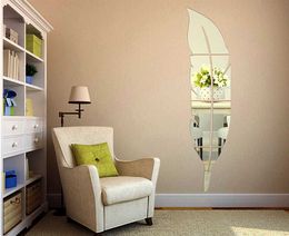 Bedroom Wall Paste Mirror Feather Fitting 3D Acrylic Porch Bathroom Decoration Modern 210705