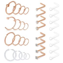 Other 18G Stainless Steel Stud Flexible Transparent Nose Ring Holder Ear Throat Cartilage Spiral Earrings Nasal Septum Puncture