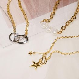 Pendant Necklaces Women's Necklace Hippop Elegant Gold Stacking Band 2 Five-pointed Star Fashion Jewelry