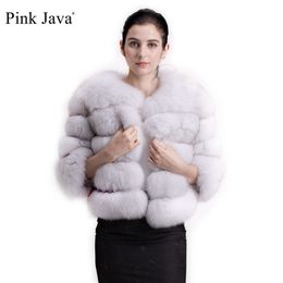 Pink Java 1801 real fur coat women winter thick jacket short wholesale genuine sleeve 211018