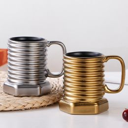 Gold Silver Screw Shape Ceramic Mug High Capacity Coffee Milk Cup Cute Water Cup Household Office Gift Mugs