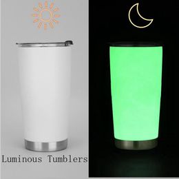 Flash Skinny Luminous Tumblers Hot Sale Stainless Steel Tumbler Fluorescent Mug Car Cup Ice Bar Cup 20oz zyy626