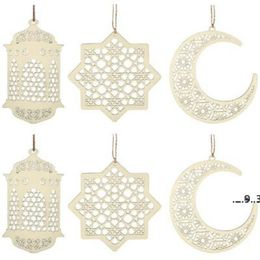 newParty Supplies Ramadan Wooden Decor Eid Mubarak Muslim Moon Star Plate Hollow Pendant Islamic Festival Event Favour EWD5628