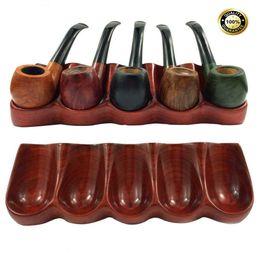 2020 Pipe Stand Unique Holds 5 Pipes Solid Red Wood Tobacco/Smoking Pipe Stand/Rack/Holder Gift New C0310