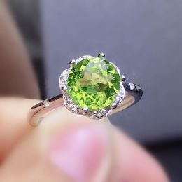 Cluster Rings Natural Real Peridot Round Flower Ring Per Jewellery 925 Sterling Silver 8*8mm 1.8ct Gemstone Fine J215318