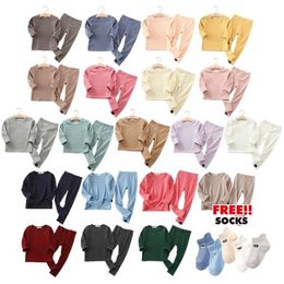 Spring Autumn Fall Winter Boys Girls Kids Cotton Clothes Set Rib Fabric Shirt + Pants Children Loungewear 211025