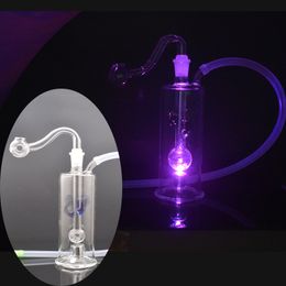 Wholesale Glass Oil Burner Bong Hookah Bubbler with Automatic Change Color LED Light Perc Filter Chamber 10mm Male smoking bowl for Water Pipe