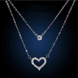 Nuovo arrivo popolare squisito semplice 925 gioielli in argento sterling collana moda doppia collane femmina a forma di amore XL131 Y1204