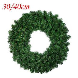 Green Christmas Decoration Wreath 30cm 40cm Encrypted PVC Ordinary Leaf Simulation Wreath Door Hanging Christmas Wreath 211104