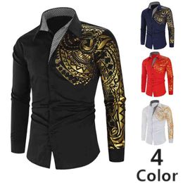 Printed Shirt Men Autumn Fashion Stamping Dragon Long Sleeve Casual Shirts Hip Hop Streetwear Camisa Masculina 210626