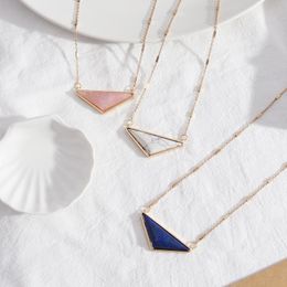 Luxury Design Triangle Pink Crystal White Turquoise Lapis Lazuli Pendant Necklace for Gift