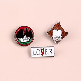 New Dark Punk Clown Brooches LOVER Red Cartoon Paper Boat Enamel Pins Creative Fashion Jewelry For Women Men Backpack Lapel Denim Badges