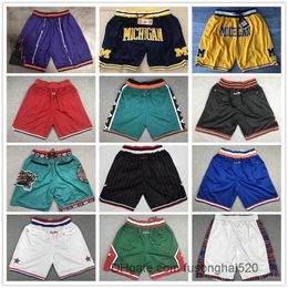 college basketball shorts NZ - Mens Just Don Team Basketball Shorts Space College Pants pockets Mitchell & Ness Sweatpants White Blue Red Purple Green Black