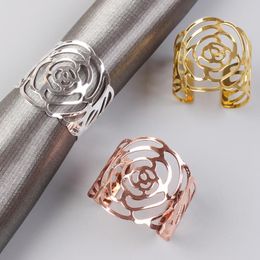 Rose Napkin Ring Silver Gold Rose Gold Colour Hollow Out Napkin Holder For Party Wedding Table Decoration SN5173