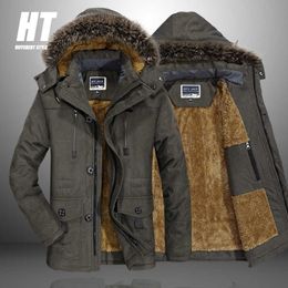 Brand Warm Winter Men Jacket Fur Collar Hooded Thicken Parkas Coat High Quality Military Fleece Casual Windproof Slim Parkas 7XL 210603