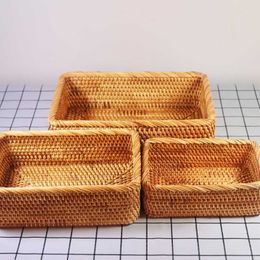 Rectangular Hand-woven Basket Rattan Candy Storage Picnic Tray Food Bread Dish Multipurpose Drying Dustpan 210609