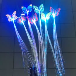 Christmas colorful butterfly glowing braids led flashing fiber fake braids glowing hair braids spread out