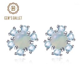 floral earrings Australia - Stud GEM'S BALLET Naturally African Opal Sky Blue Topaz Floral Vintage Earrings 925 Sterling Silver Women Fine Jewelry