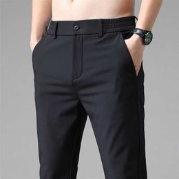 Autumn Pants Mens Stretch Korean Casual Slim Fit Elastic Waist Jogger Business Classic Trousers Male Black Grey Blue 28-38 210930