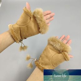 Faux Fur Half Finger Gloves Winter Thick Warm Indoor Ladies Faux Fur Fingerless Artificial Fur Gloves