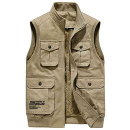 Winter Men's Sleeveless Jacket Fleece Vest Warm Unloading Military Many Pocket Tactical Coat Male Autumn Fur Waistcoat Men 210925