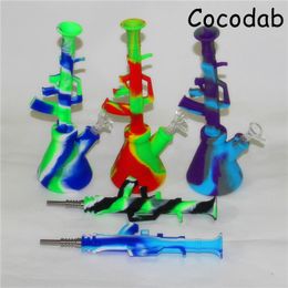 silicone water bongs smoking accessories hookahs dab oil rigs with 14mm glass slides bowl reclaim catchers quartz banger nails