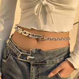 Gaku Personalized Square Button Single Layer Chain Waist Belly Chains Retro Fashion Decoration Body Jewelry Women Hippop