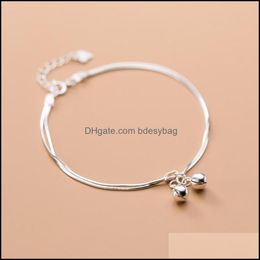 Charm Bracelets Jewelry925 Sterling Sier Korean Simple Style Cute Bell Double Chain Bracelet For Women Lady Daughter Jewellery Drop Delivery 2