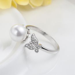 Cluster Rings Pearls Vintage Butterfly 925 Sterling Silver Engagement Fashion Wedding Ring Freshwater Cubic Zirconia Jewellery Women