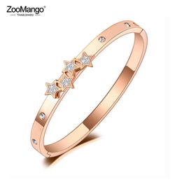 Zoomango Sparkling Stainless Steel Star Charm Bangles Bracelets for Women Trendy Rose Gold Rhinestone Bohemia Jewellery Zb20111 Q0717