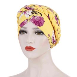 Muslim Beanie Turban Cap Hats For Women Female Autumn Summer Floral Print Women Hat Turban Wrap Cap Cancer Beanie Sombrero Mujer Y21111