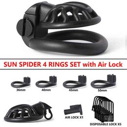 NXY Chastity Device New 3d Printing Male Sun Spider 4 Rings with Air Lock Penis Trainer Cock Cage Bdsm Belt Sex Toys Men1221