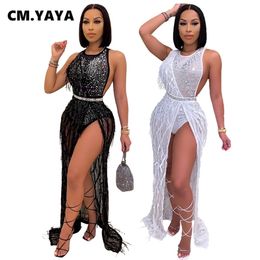 CM.YAYA Autumn Winter Women Solid Sequined High Waist Dress Long Sleeve Street Sexy Bodycon Long Maxi Night Dresses Vestidos 210316