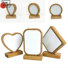 Bamboos Sublimation Blank Photo Frame With Base DIY Double Sided Wood Love Heart Round Frames Magnetism Picture Painting Decoration FY4991 CO25 mok1