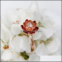 Wedding Rings Jewellery Delicate White Zircon Lotus Flower Engagement Ring Unique Crystal Rose Gold Proposal Woman Anniversary Drop Delivery 2