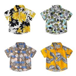Summer Bohemian style boys fashion floral short sleeve shirts children soft thin cotton beach holiday Tops 210708
