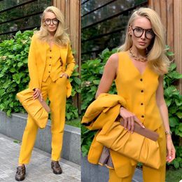 Fashion Spring Yellow Mother of the Bride Pants Suit Women Formal Evening Party Tuxedos Formal Work Wear For Wedding 3 pcs