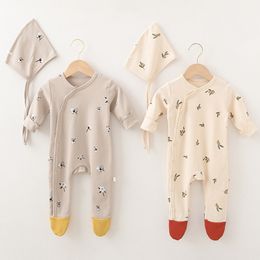 Spring Autumn Newborn Baby Boys Girl Clothes Toddler Baby Boys Girls Romper Cotton Long Sleeve Jumpsuit Hats 210315