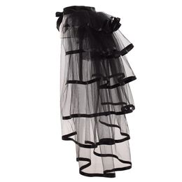 Party Tutu Tail Tiered Tulle Skirt Burlesque Steampunk Black Mesh Ruffle Layered Detachabl Bustle Overskirt 210303