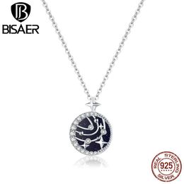 BISAER 925 Brilliant Galaxy Long Necklaces Pendants Women Sterling Silver Fine Jewelry EFN200
