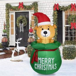 Christmas Inflatable Cute Gift Yard Decoration LED Lights Decor Blow up Lighted Decor Lawn Inflatable for Outdoor Indoor Holiday 201017